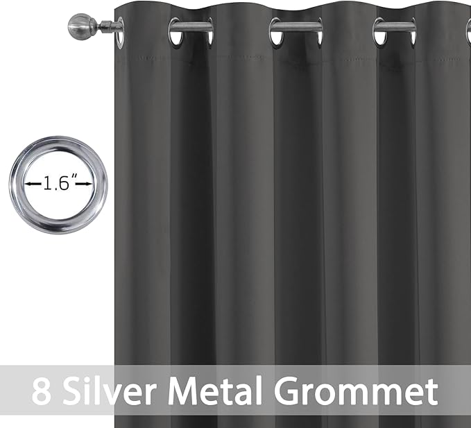Yakamok 96 Inch Long Blackout Curtains for Bedroom, Thermal Insulated Room Darkening Curtains, Light Blocking Blackout Drapes for Living Room- 2 Panels,52x96 Inch, Charcoal Grey