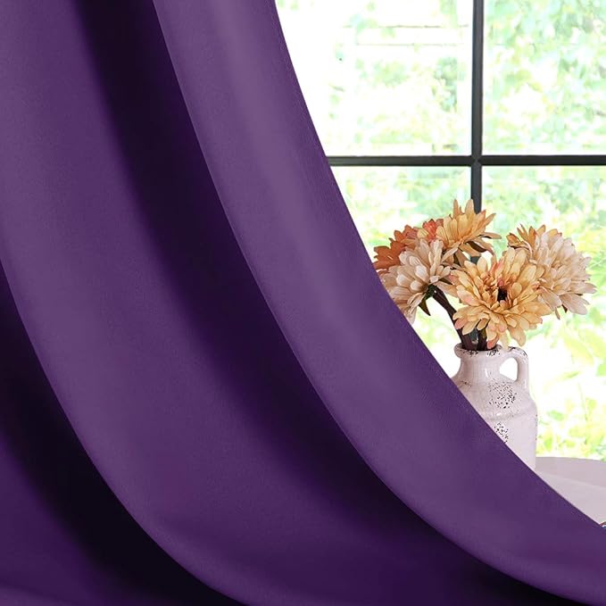 NICETOWN Blackout Curtain Panels for Kids Room, Triple Weave Home Decoration Thermal Insulated Solid Ring Top Blackout Curtains/Drapes (Set of 2, 70 x 84 inches, Royal Purple)