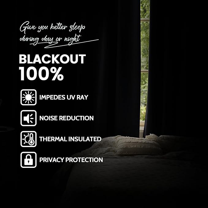 Yakamok Room Darkening 100% Blackout Curtains Grommet Window Treatments with 2 Thick Layers-Purple Thermal Insulated Drapes Set of 2 Panels for Bedroom Living Room 52 Inches by 63 Inches Length