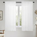 MIULEE White Linen Curtains Short 48 Inch Long 2 Panels for Kitchen Bedroom, Soft Thick Linen Textured Window Drapes Semi Sheer Light Filtering Back Tab Rod Pocket Burlap Look Decor