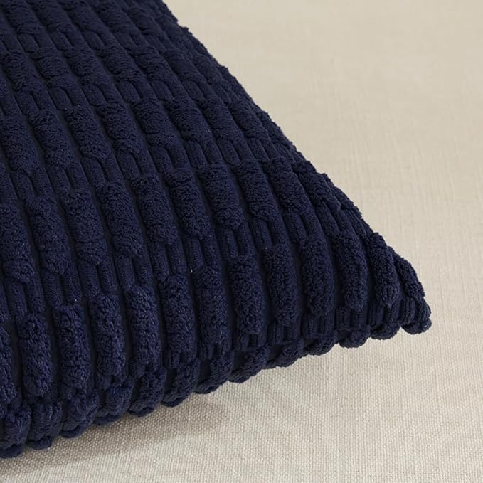 Fancy Homi 4 Packs Navy Blue Decorative Throw Pillow Covers 16x24 Inch for Living Room Couch Bed Sofa, Rustic Modern Farmhouse Boho Home Decor, Soft Plush Corduroy Cute Square Cushion Case 40x60 cm