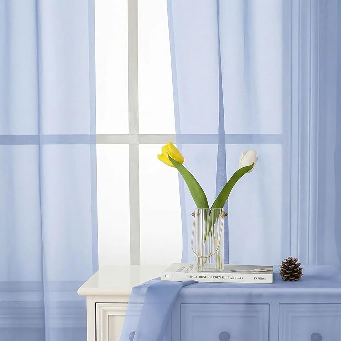 Lecloud Denim Blue Sheer Curtains 90 Inches Long 2 Panels, Voile Rod Pocket Light Filtering Window Curtains for Living Room Bedroom Dining Room, Airy Drapes for Balcony, Each Panel 42" W x 90" L