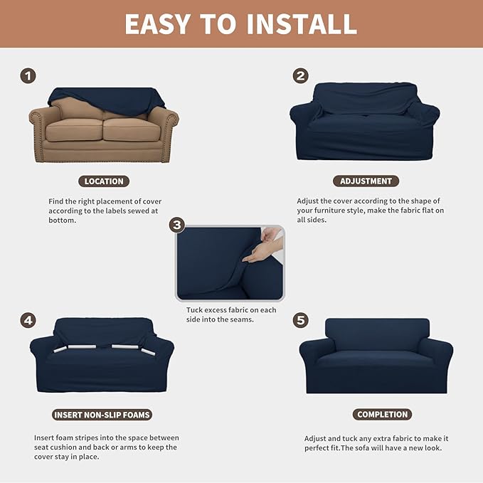 Easy-Going 100% Waterproof Chair Couch Cover, Dual Waterproof Sofa Cover, Stretch Jacquard Sofa Slipcover, Leakproof Furniture Protector for Kids, Pets, Dog and Cat (Chair, Dark Blue)