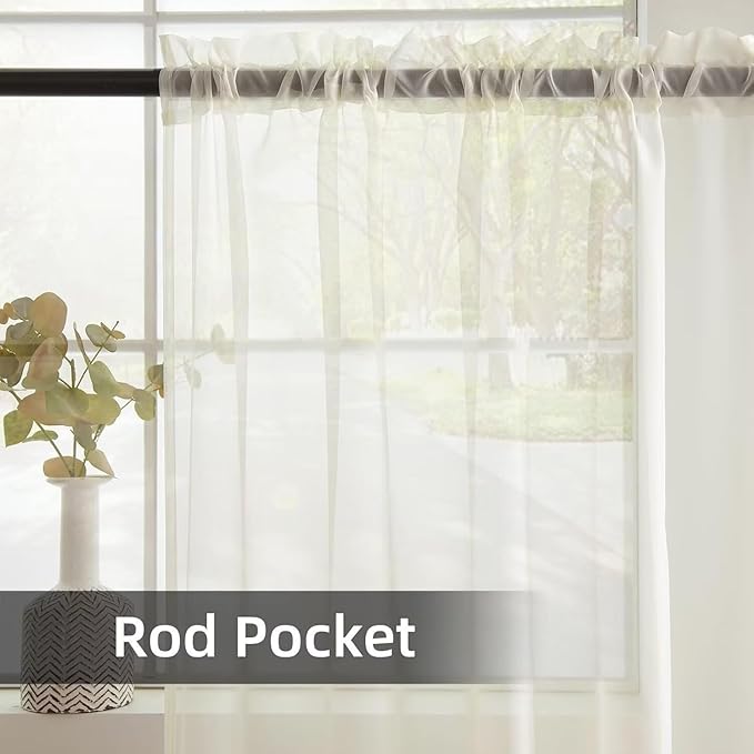 youleyar Solid Sheer Rod Pocket Curtain Voile Draperies 4 Panels Ivory Beige Black Grey Coffee 52 Inch Width 90 Inch Long 1 Pair for Kitchen Bedroom Children Living Room Yard(Ivory,52Wｘ90L)