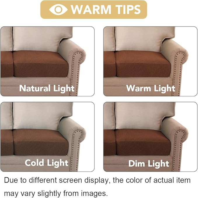 H.VERSAILTEX Super Stretch Individual Seat Cushion Covers Sofa Covers Couch Cushion Covers Slipcover Sets Thick Jacquard Textured Twill Fabric (2 Piece Medium Sofa Cushion Covers, Caramel)