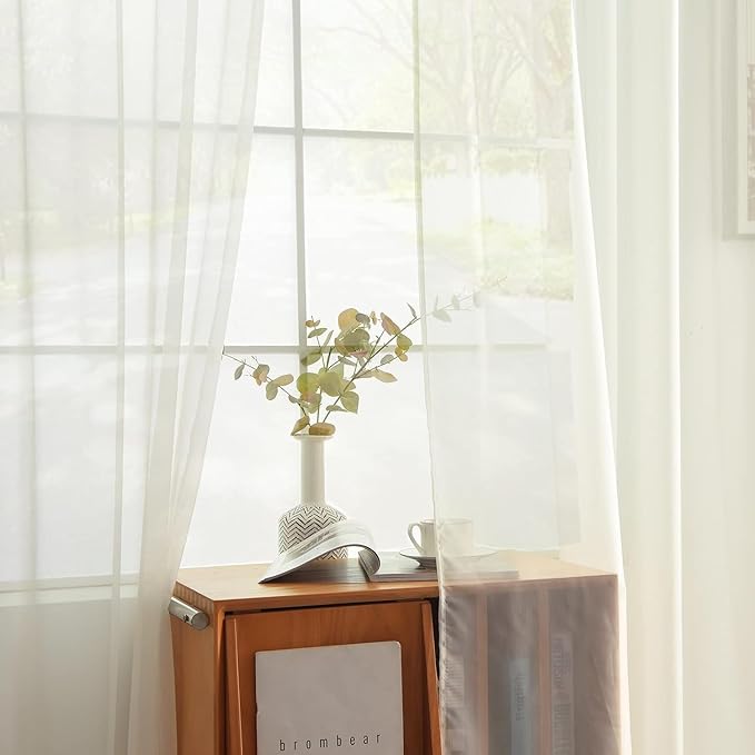 youleyar Solid Sheer Rod Pocket Curtain Voile Draperies 2 Panels Ivory Beige Black Grey Coffee 60 Inch Width 96 Inch Long 1 Pair for Kitchen Bedroom Children Living Room Yard(Ivory,60Wｘ96L)