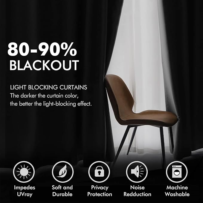MIULEE Velvet Curtains Black Elegant Grommet Thermal Insulated Soundproof Room Darkening Curtain/Drapes for Classical Living Room Bedroom Halloween Decor 66 x 96 Inch Set of 2