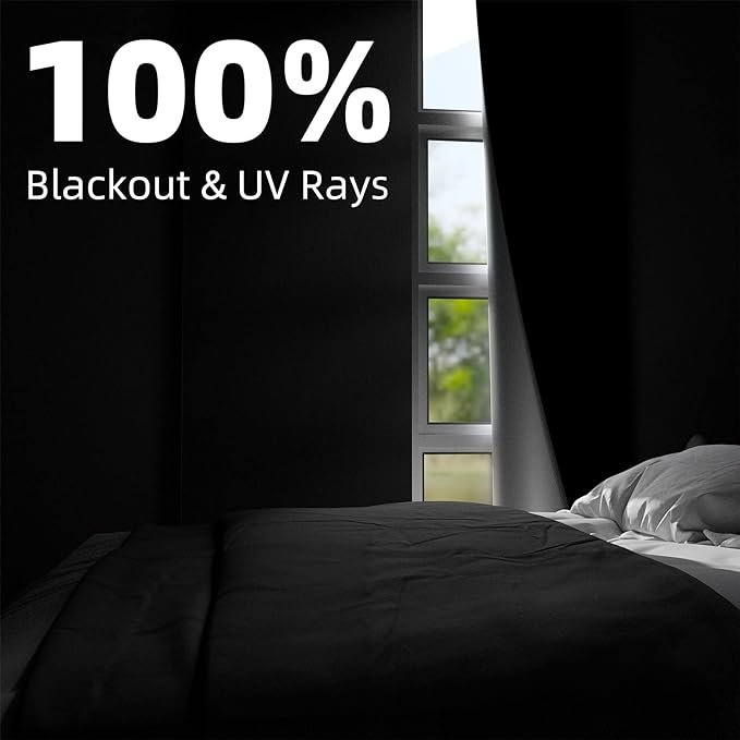 NIGHTON Portable Blackout Curtains 54"×70", Strong Hook and Loop Tape Strips with Adhesive, Cuttable Blackout Window Cover, 100% Black Out Material Blinds for Baby Nursery or Travel - Black