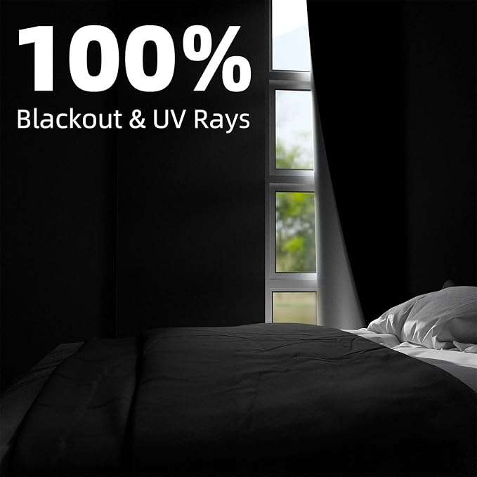 NIGHTON Portable Blackout Curtains 35"×59", Strong Hook and Loop Tape Strips with Adhesive, Cuttable Blackout Window Cover, 100% Black Out Material Blinds for Baby Nursery or Travel - Black