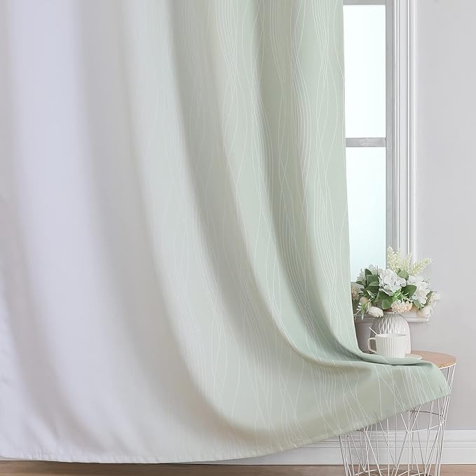 Estelar Textiler Sage Green and Greyish White Ombre Blackout Curtains 90 Inch Length 2 Panels Set, Thermal Insulated Drapes for Bedroom, Full Light Blocking Grommet Curtains for Living Room,52Wx90L