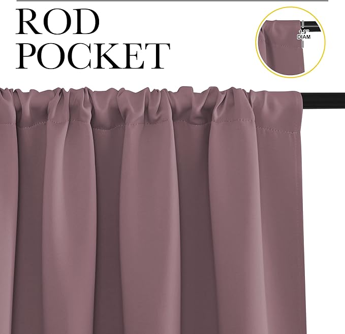 NICETOWN Bedroom Curtains for Kids Room, Window Treatment Thermal Insulated Solid Room Darkening Drape Panels for Girls Room (Dry Rose, Set of 2, 34 inches Width by 63 inches Length)