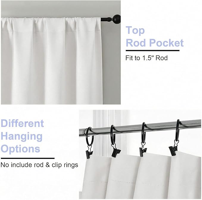 Simplebrand Ava Light Beige Short Light Filtering Curtains for Bedroom 54 Inches Long 2 Panels Set, Solid Thermal Insulated, Energy Saving Window Treatment Curtains Light Filtering, W40 x L54 Inch