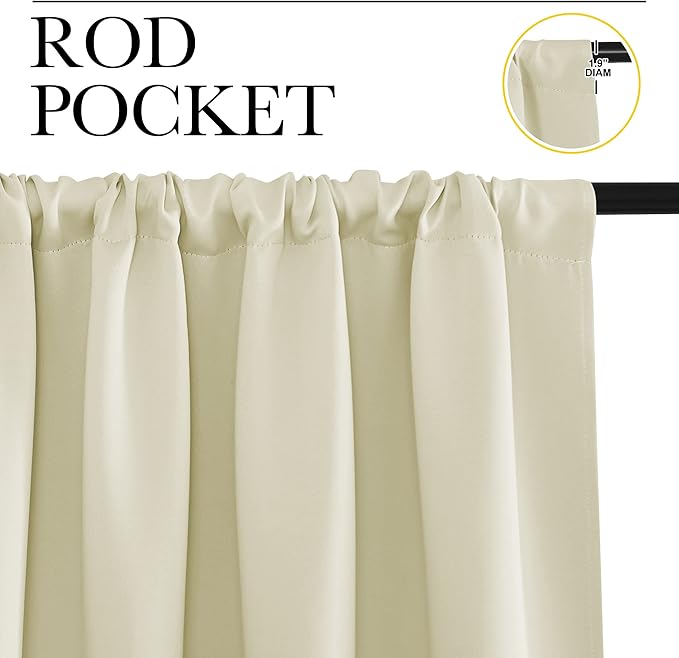 NICETOWN Kitchen Curtains, Beige, 34" x 40", Set of 2, Short Blackout Curtains & Drapes, Thermal Insulated Rod Pocket Window Treatment Draperies for Nursery