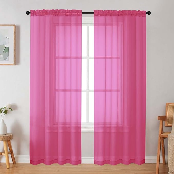 Hot Pink Sheer Curtain for Bedroom Living Room 78 Inches Long 2 Panels Set, Solid Soft Airy Light Filtering Sheer Window Curtains, Modern Rod Pocket Door Curtain, Hot Pink, 42" Wx78 L Inches