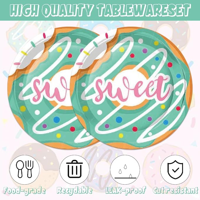 40Pcs Donut Party Decorations Pink Fake Donuts Birthday Plates and Napkins Set Party Supplies Baby Shower Donut Decorations