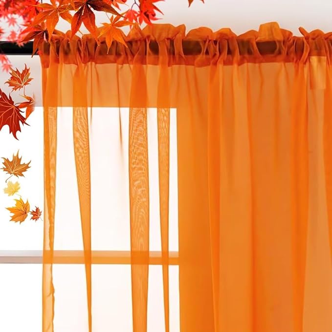 SpaceDresser Basic Rod Pocket Sheer Voile Window Curtain Panels White 1 Pair 2 Panels 38 Width 54 Inch Long for Kitchen Bedroom Children Living Room Yard(Orange,38 W x 54 L)