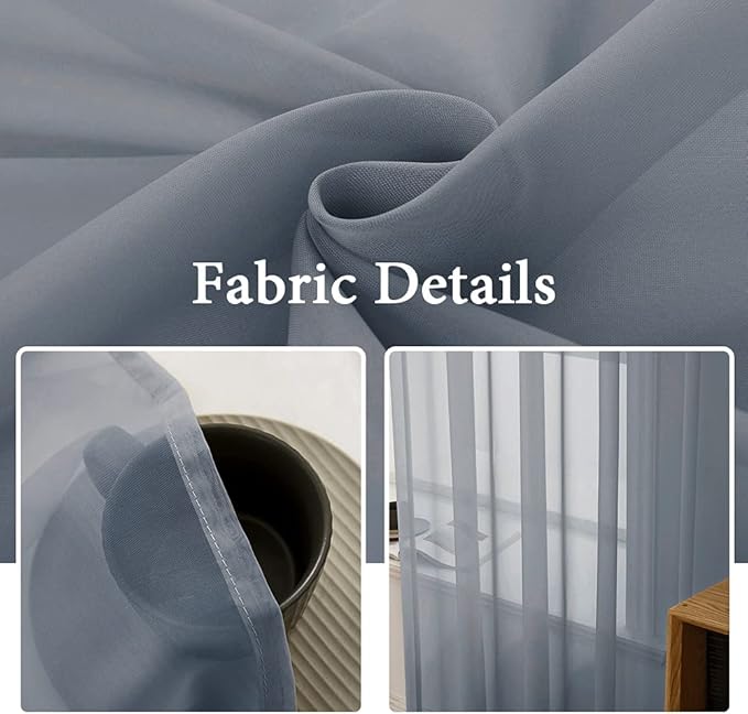MIULEE 2 Panels Solid Color Sheer Window Curtains Elegant Window Voile Panels/Drapes/Treatment for Bedroom Living Room (54X72 Inches Dark Grey)