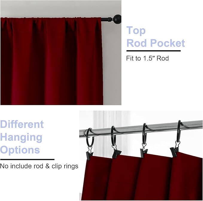 Simplebrand Ava Red Blackout Curtains for Bedroom 96 Inches Long 2 Panels, Solid Thermal Insulated, Energy Saving Nursery Window Treatment Curtains Blackout Drapes, W40 x L96 Inch, Red