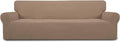 Easy-Going Stretch 4 Seater Sofa Slipcover 1-Piece Sofa Cover Furniture Protector Couch Soft with Elastic Bottom for Kids, Polyester Spandex Jacquard Fabric Small Checks Camel