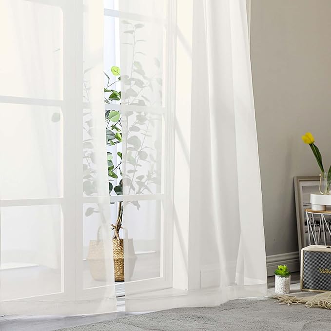 Ivory Sheer Curtains for Bedroom Living Room 96 Inches Long 2 Panels, Modern Airy Soft Lightweight Rod Pocket Light Filtering Sheer Curtains Drapes, Ivory, Each 59" Wx96 L Inch