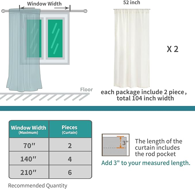 BGment 72 Inch Length Beige Linen Curtains for Living Room - Natural Semi Sheer Drapes with Rod Pocket Textured Rustic for Bedroom Country Light Filtering, 2 Panels, Each Panel 52 Inch Wide
