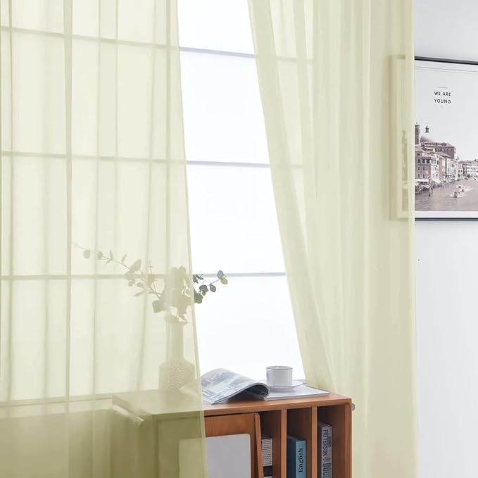 SpaceDresser Basic Rod Pocket Sheer Voile Window Curtain Panels Sage Green 1 Pair 2 Panels 52 Width 84 Inch Long for Kitchen Bedroom Children Living Room Yard（Sage Green, 52W x 84L）