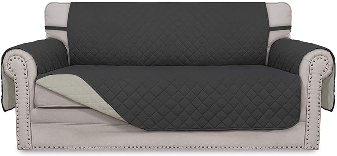 Easy-Going Sofa Slipcover Reversible Loveseat Sofa Cover Couch Cover for 2 Cushion Couch Furniture Protector with Elastic Straps for Pets Kids Dog Cat (Oversized Loveseat, Darkgray/Beige)