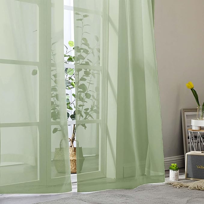 Light Green Sheer Curtain for Bedroom Living Room 78 Inches Long 2 Panels Set, Solid Soft Airy Light Filtering Sheer Window Curtains, Modern Rod Pocket Door Curtain, 42" Wx78 L Inches