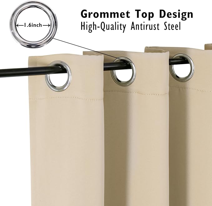 ChrisDowa Blackout Curtains 70 inches Wide for Bedroom - 2 Panels Set Extra Wide Grommet Thermal Insulated Room Darkening Curtains for Living Room (Biscotti Beige, 70 x 84 Inch)