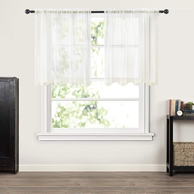 MIULEE 2 Panels Kitchen Tiers Half Window Sheer Curtains Rod Pocket Voile Drapes for Kitchen Bathroom Small Windows 54 by 36 Inch Ivory