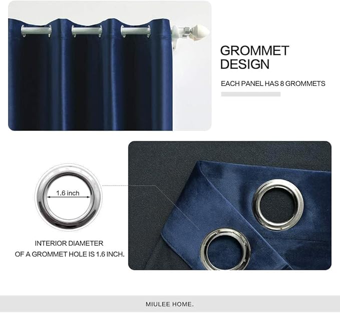 MIULEE 2 Panels Blackout Velvet Curtains Solid Soft Grommet Royal Blue Curtains Thermal Insulated Soundproof Room Darkening Curtains/Drapes/Panels for Living Room Bedroom 52 x 90 Inch