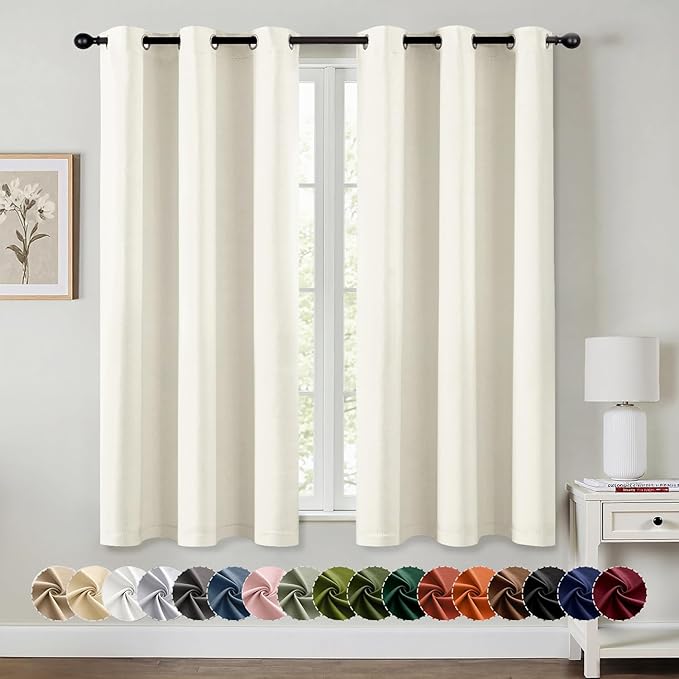MIULEE Cream Blackout Curtains for Bedroom Living Room 63 Inches Long 2 Panels, Thermal Insulated Room Darkening Drapes Solid Grommet Noise Reduction Light Blocking Window Treatments 40x63 Inch
