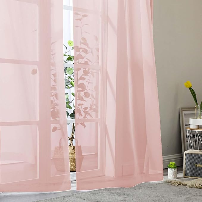 Blush Sheer Curtains for Bedroom Living Room 90 Inches Long 2 Panels Set, Soft Airy Light Filtering Sheer Window Treatments, Modern Rod Pocket Curtains Drapes, Each 42" Wx90 L Inch