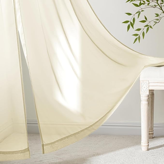 MIULEE Light Cream Sheer Curtains 102 Inches Long, 4 Panels Set, Light Filtering Rod Pocket Voile Drapes for Living Room and Bedroom, Airy Soft Fabric Window Treatments, 42 x 102 Inches
