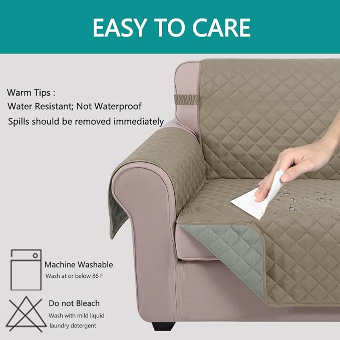 U-NICE HOME Large Sofa Cover Reversible Couch Cover for Dogs with Elastic Straps Water Resistant Furniture Protector for Pets Couch Cover for 4 Cushion Couch (Oversized Sofa, Khaki/Light Grey)