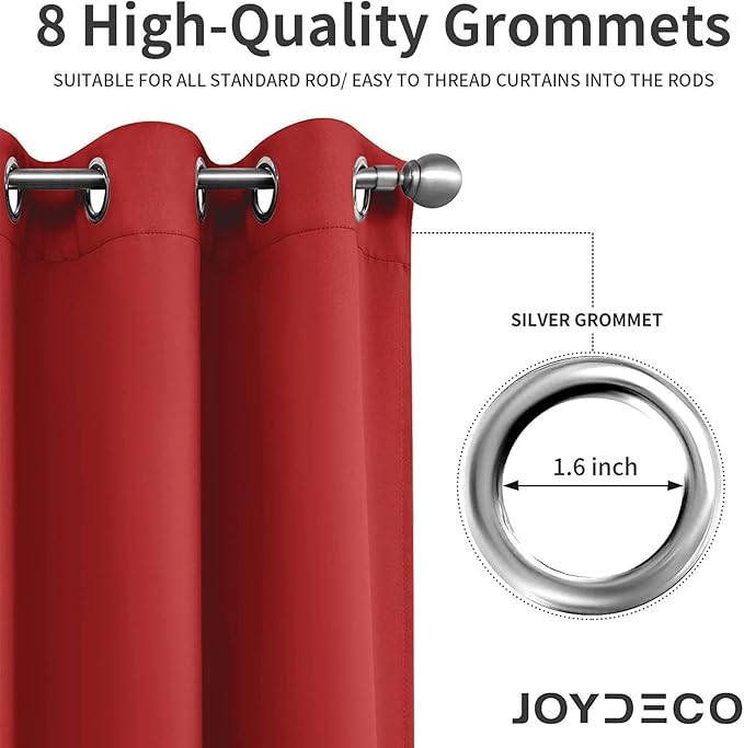 Joydeco Blackout Curtains 63 inch Length 2 Panels Set, Thermal Insulated Long Curtains & Drapes 2 Burg, Room Darkening Grommet Drapes for Bedroom Living Room Windows (W52 x L63 Inch, Red)