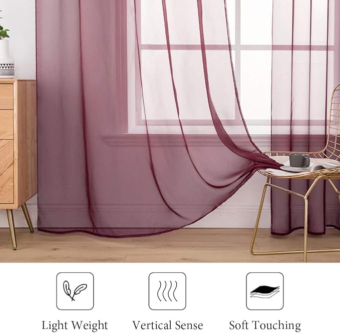 MIULEE 2 Panels Solid Color Sheer Christmas Window Curtains Elegant Window Voile Panels/Drapes/Treatment for Bedroom Living Room (54X90 Inches Wine Red)
