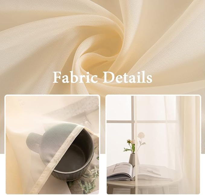 MIULEE Cream Beige Window Sheer Curtains for Bedroom Living Room Solid Elegant Net Drapes 2 Panels Width 38 x Length 84 Inches