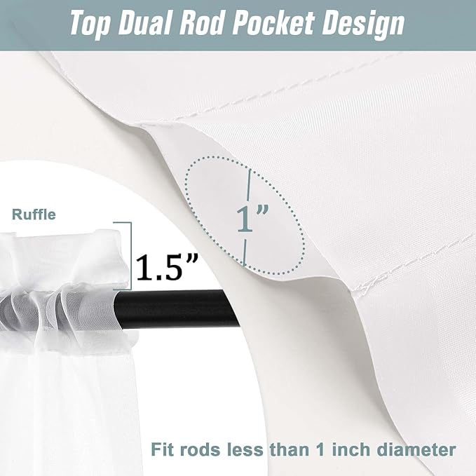 White Sheer Curtains 63 Inch Length 2 Panels, Voile Sheer Curtain for Living Room, Breathable Light Filtering Modern Window Treatments, Soft Fabric Dual Rod Pocket Drapes, 2x42Wx63L Inches