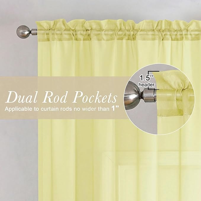 Lecloud Goose Yellow Sheer Curtains 84 Inches Long 2 Panels, Light Filtering Rod Pocket Bedroom Curtains, Airy Voile Farmhouse Window Drapes for Living Room Dining Room, Each Panel 42" W x 84" L