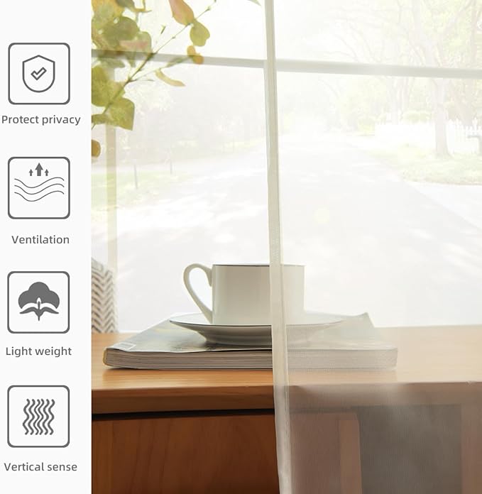 youleyar Solid Sheer Rod Pocket Curtain Voile Draperies 2 Panels White Beige Black Grey Coffee 38 Inch Width 84 Inch Long 1 Pair for Kitchen Bedroom Children Living Room Yard(Ivory,38Wｘ83L)