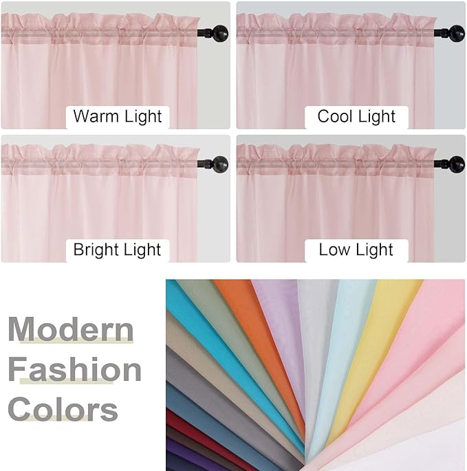 Blush Sheer Curtains for Bedroom Living Room 90 Inches Long 2 Panels Set, Soft Airy Light Filtering Sheer Window Treatments, Modern Rod Pocket Curtains Drapes, Each 42" Wx90 L Inch