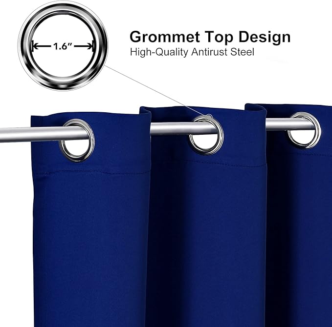 ChrisDowa Grommet Blackout Curtains for Bedroom and Living Room - 2 Panels Set Thermal Insulated Room Darkening Curtains (Royal Blue, 52W x 95L)