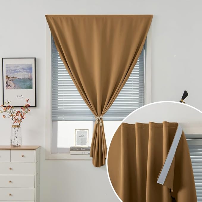 Self Adhesive Curtains, Stick Curtain Blackout Shades Window Cover Curtains for Living Room No Drilling, 47" W X 96" L, Brown, 1 Panel