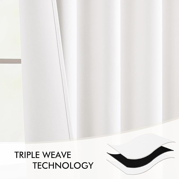 MIULEE Pure White Back Tab Blackout Curtains 90 Inches Long 2 Panels Set for Living Room Bedroom Privacy, Rod Pocket/Pinch Pleat Thermal Insulated Room Darkening Pleated Light Blocking Drapes