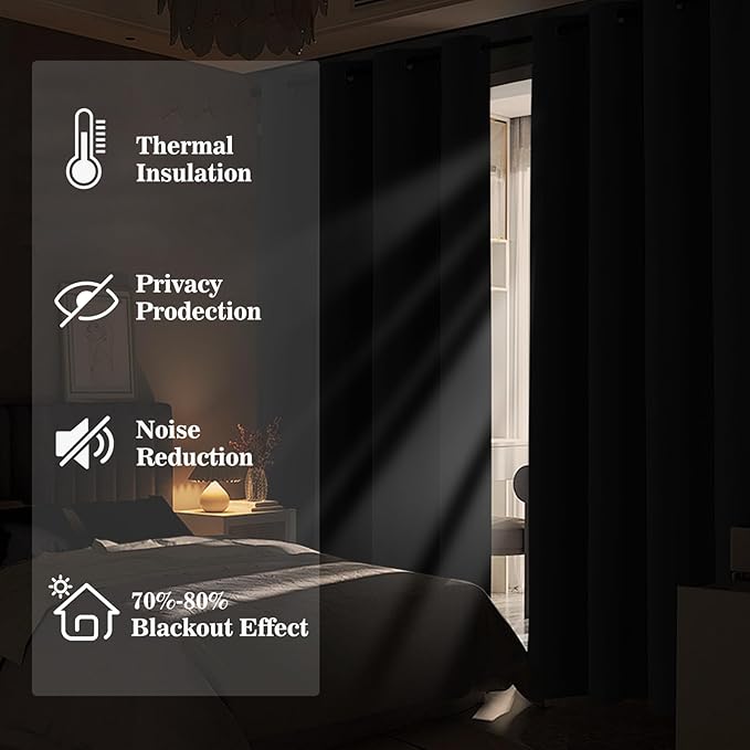 Yakamok Blackout Ombre Dark Green and Black Curtains-Gradient Room Darkening Curtain, Grommet Thermal Insulated Light Blocking Window Drapes Curtain for Living Room Bedroom,52 x 54 Inch,2 Panels