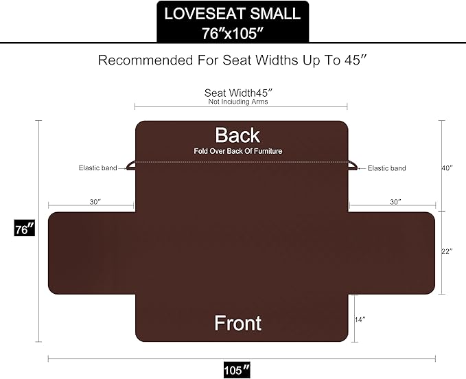 U-NICE HOME Loveseat Sofa Cover Reversible Couch Covers for 2 Cushion Couch for Dogs Furniture Protector Cover with Elastic Straps Water Resistant(Loveseat Small, Chocolate/Chocolate)