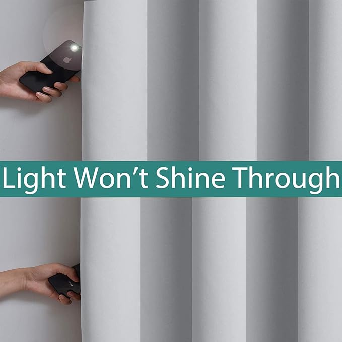 Yakamok 2 Thick Layers 100% Completely Blackout Window Curtains,Thermal Insulated Noise Reducing Drapes for Girl's Bedroom(62Wx96L, Light Grey, 2 Panels)