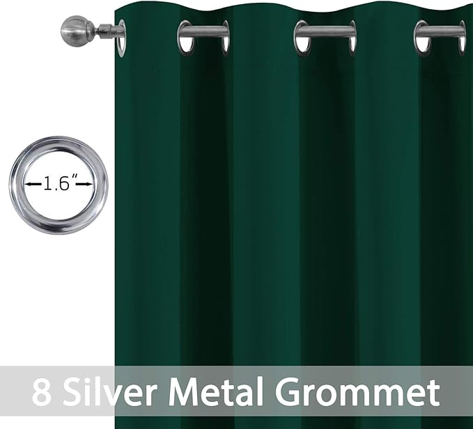 Yakamok 96 Inch Long Dark Green Blackout Curtains Room Darkening Thermal Insulated with Grommet Window Curtains for Bedroom, Light Blocking Blackout Drapes for Living Room,52 inch Width,2 Panels