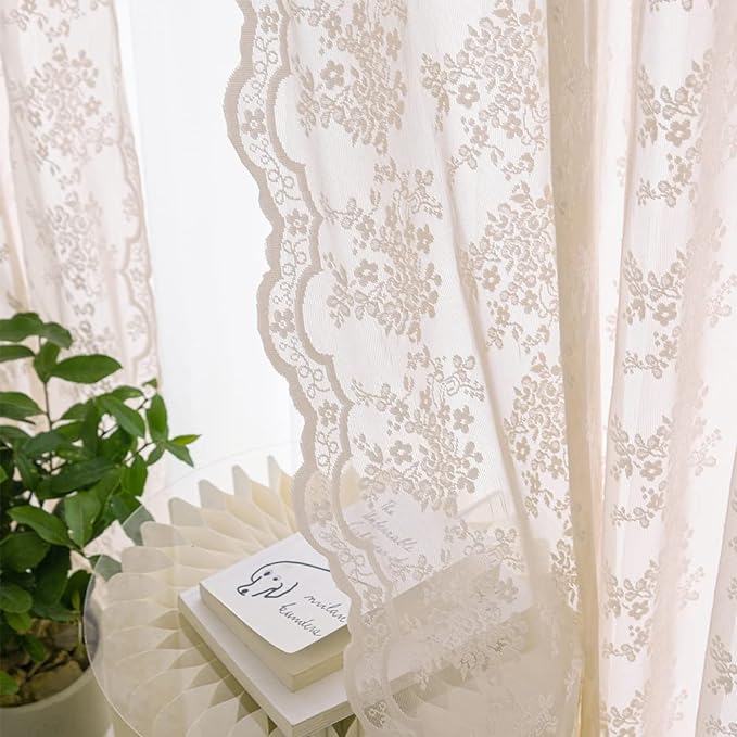 YJ YANJUN Vintage Lace Curtains 72 inchLength Romantic Flowers Sheer Pink Lacy Curtains for Girls Bedroom Living Room Rod Pocket Light Filtering 52 x 72 Inch Dusty Pink